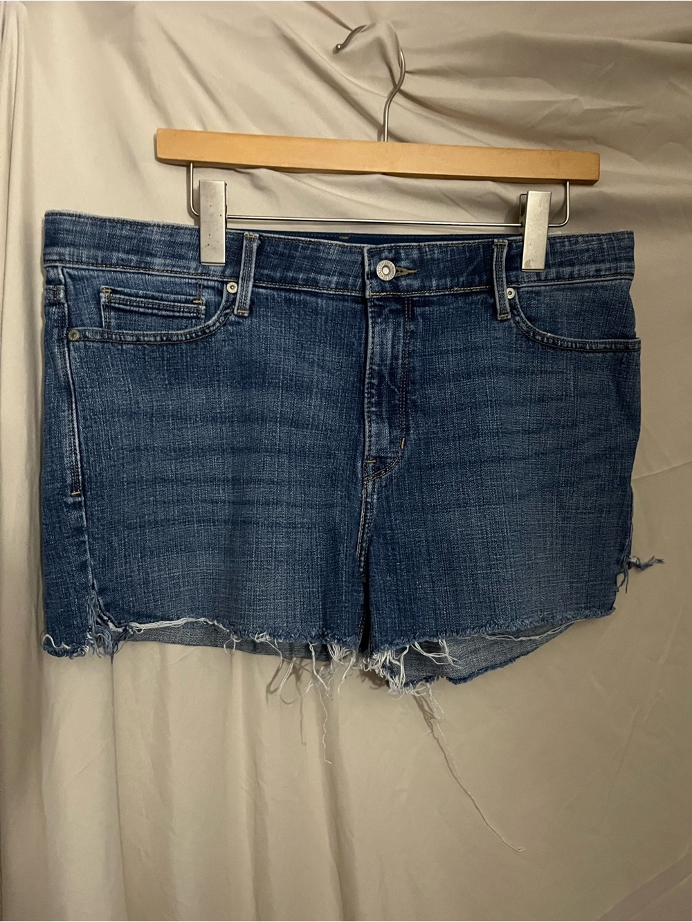 Levi's Distressed Dark Blue Denim Cutoff Shorts